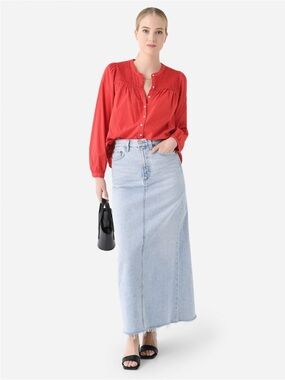 XIRENA Trace Button Long Sleeve Blouse Size L